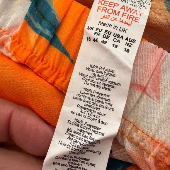 Boohoo Floral Citrus Print Wide Leg Sheer Beach Trousers Tropical Summer Sz 12 - Picture 9 of 12